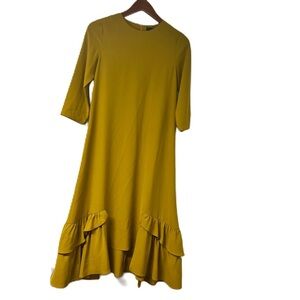 Runway Woman's size xs mustard drop waist midi dress ruffle